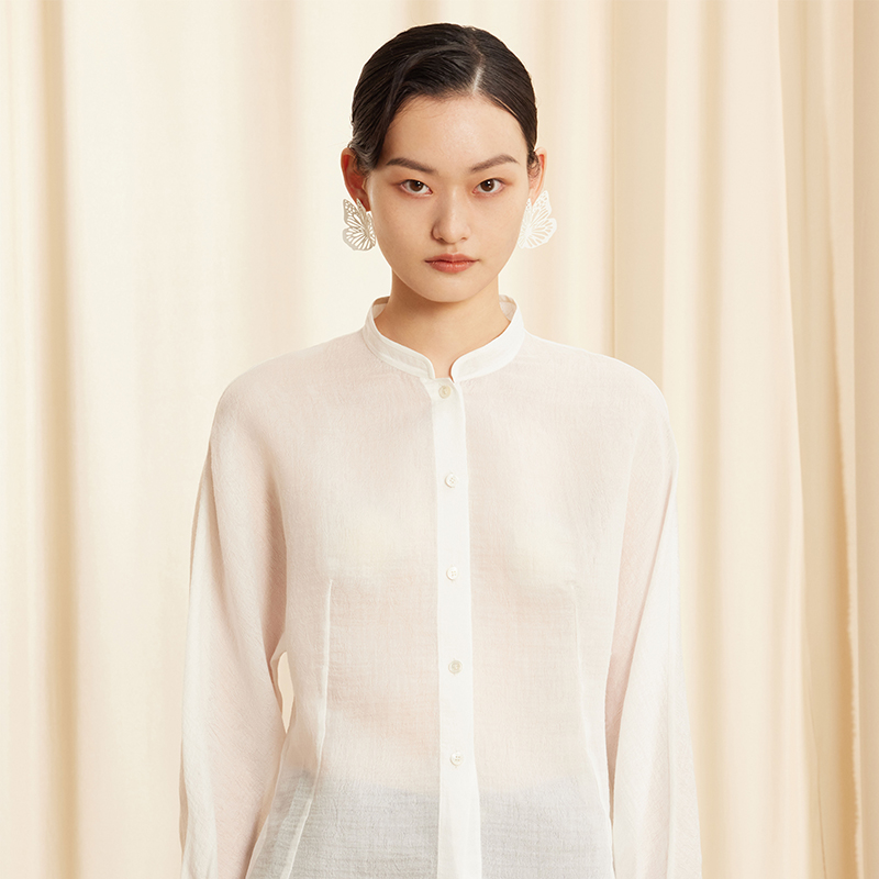 莱赛尔收腰盘扣微透新中式衬衫