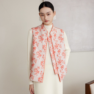 浮雕提花立领夹棉马甲女新中式 如意连云 新款 冬装 外穿背心 未央