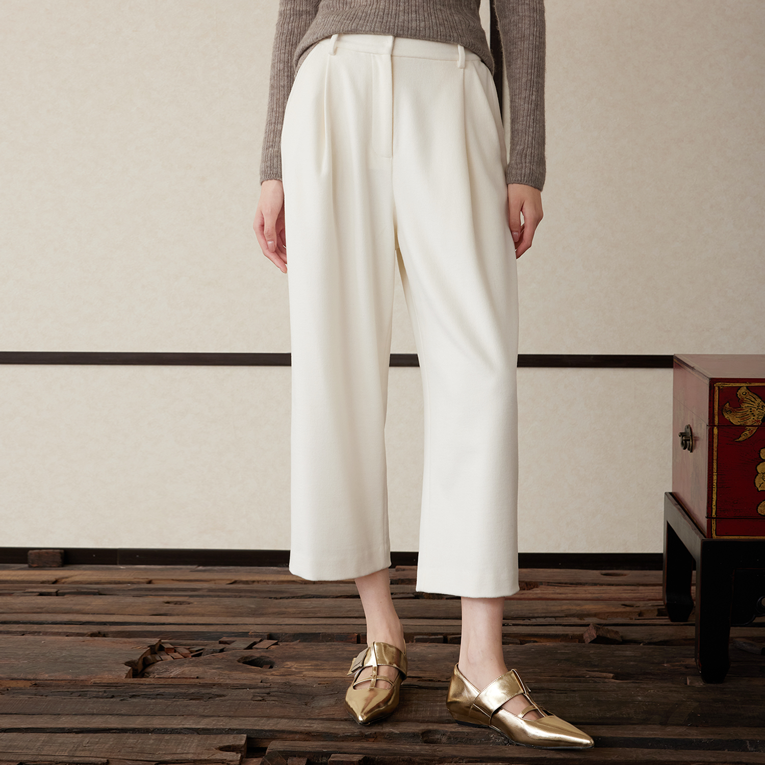 新中式羊毛混纺直筒八分休闲裤