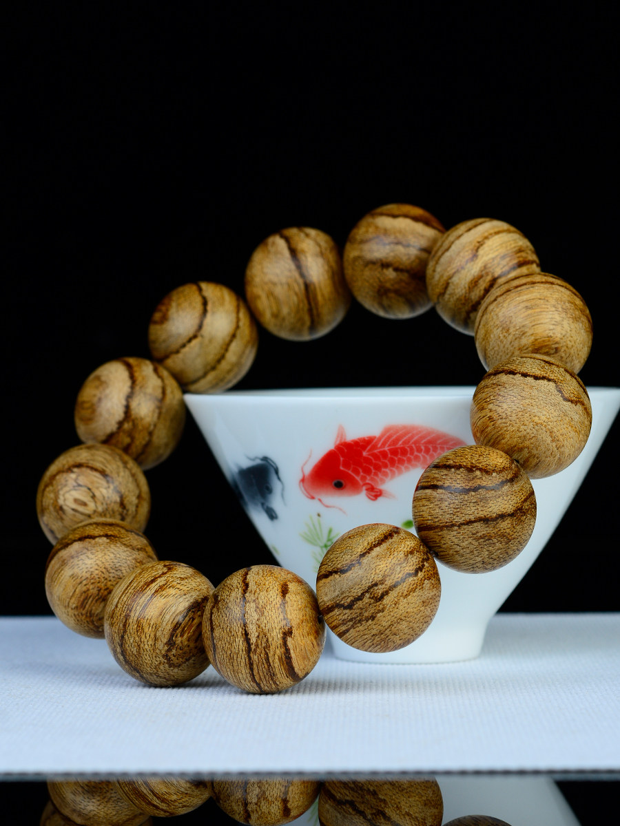 25g印尼马泥涝沉香手串18mm*13颗天然花纹老料男款佛珠手链念珠