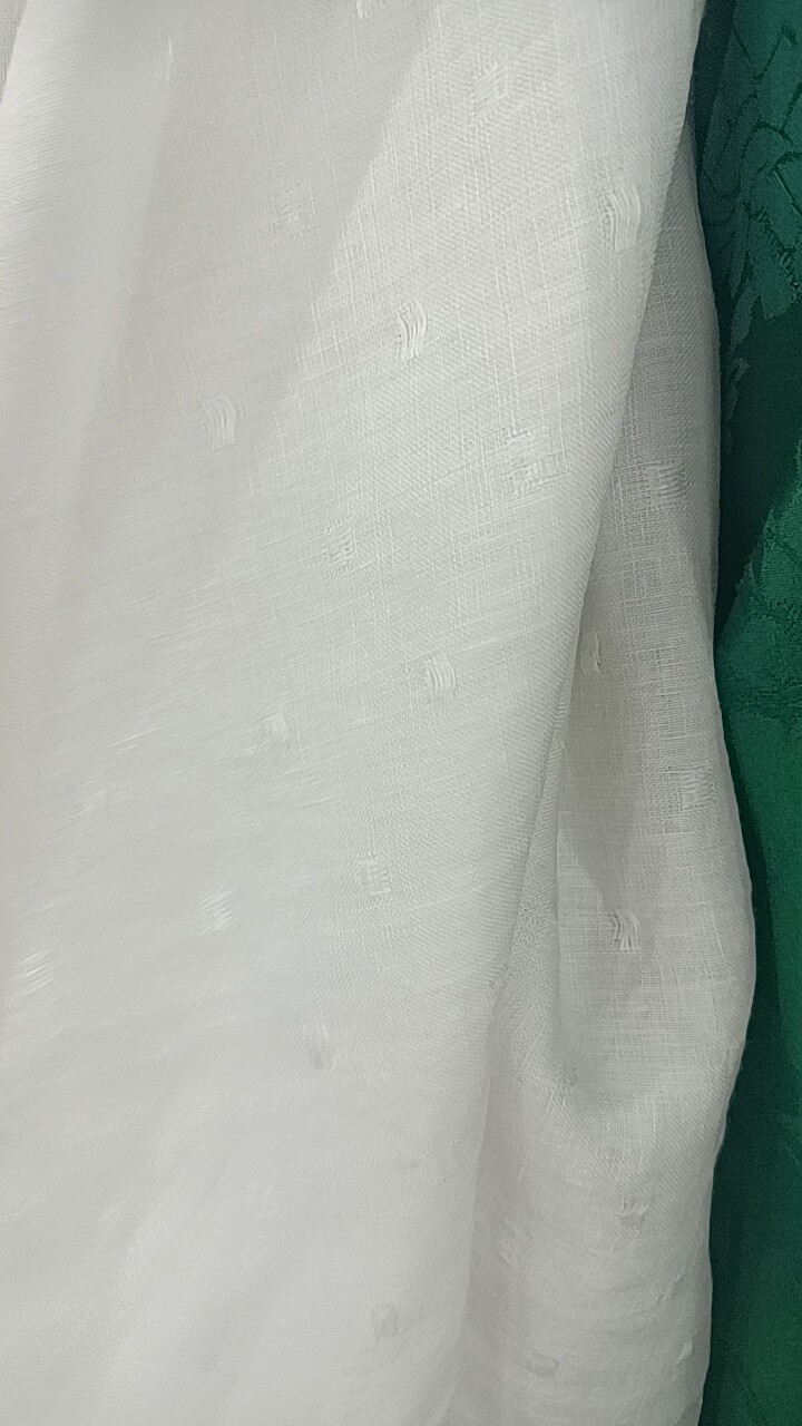 提花纯亚麻白色咸菜绿半米价