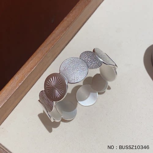 足银实心开口古法锤纹新中式十二月同心圆拼接手镯