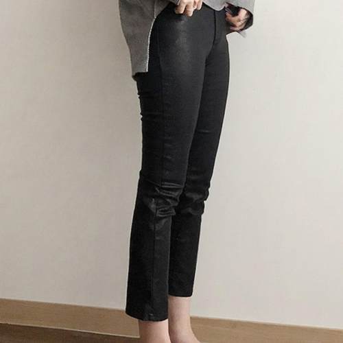 小个子秋冬直筒皮裤纯黑烟管裤