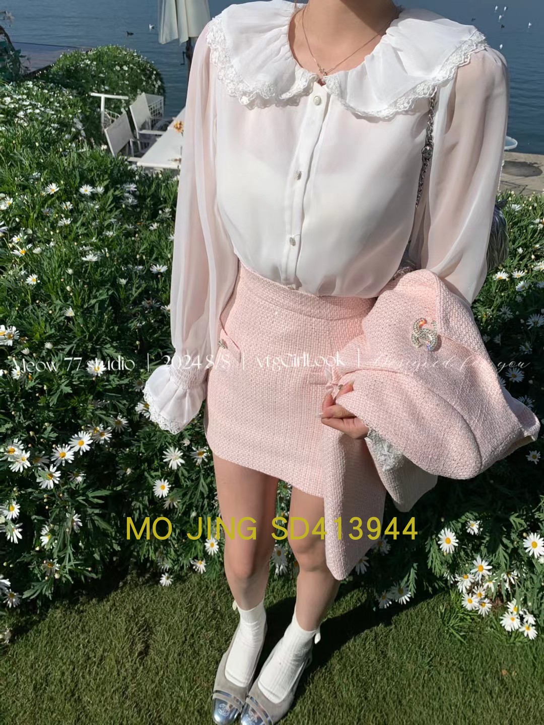 2024早春精品女装千金减龄娃娃领简约百搭白衬衫上衣甜美喇叭袖