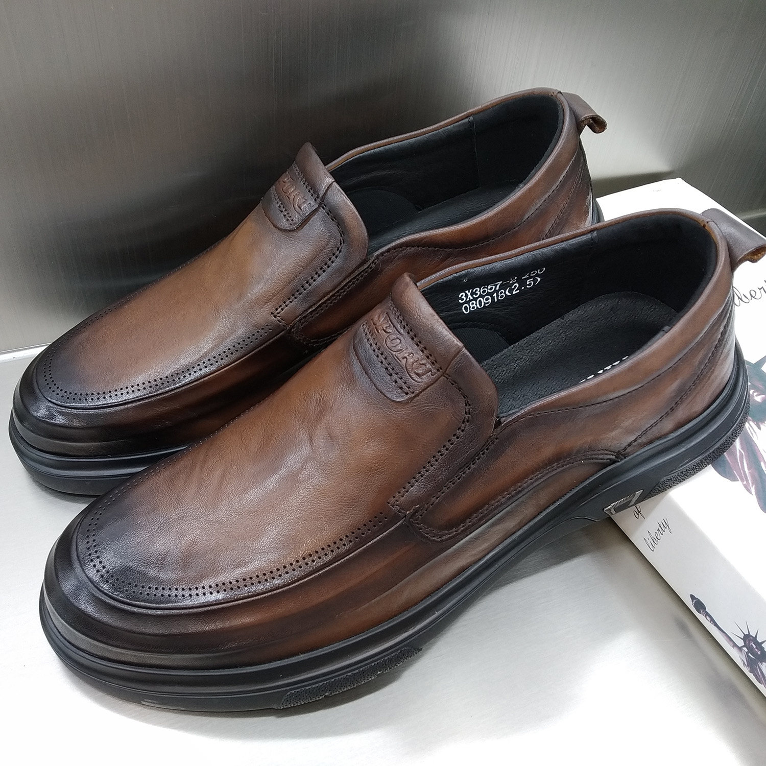 夏发男鞋2023秋季头层牛皮一脚蹬软底男士真皮商务休闲皮鞋爸爸鞋