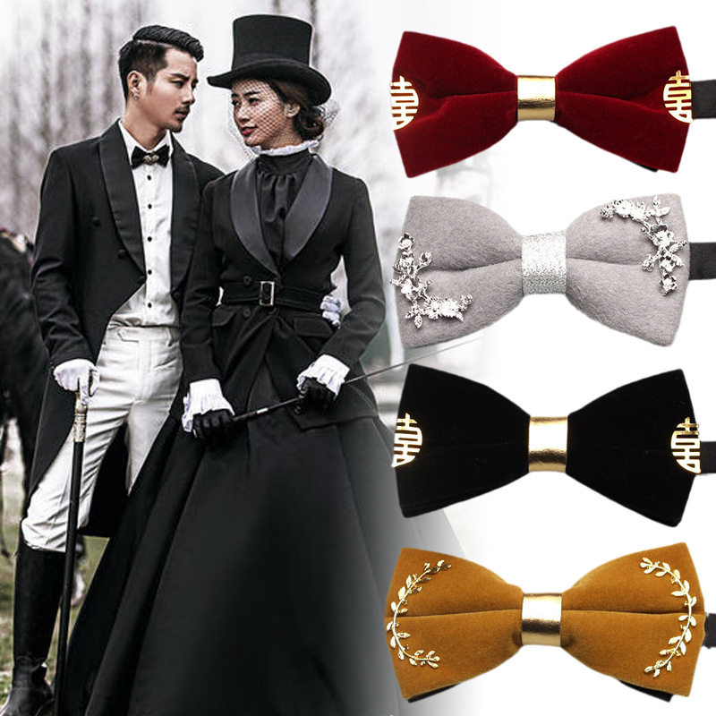 宫廷马术婚礼主题晚礼服时尚男士羊毛派对结婚司仪伴郎金属领结