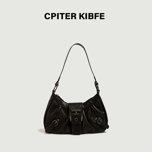 新款做旧复古包包女美式废土风单肩腋下包高级感百搭法棍包机车包