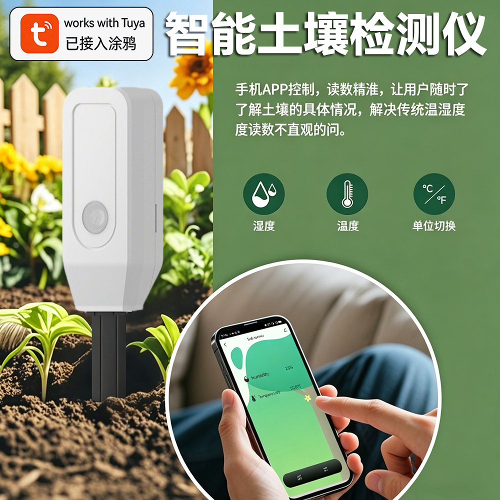 涂鸦Zigbee/WiFi土壤温湿度计传感手机监测泥土水分养花种菜花盆