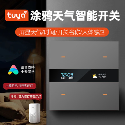 涂鸦zigbee智能开关面板带天气时间编辑文字人体感应液晶显示屏