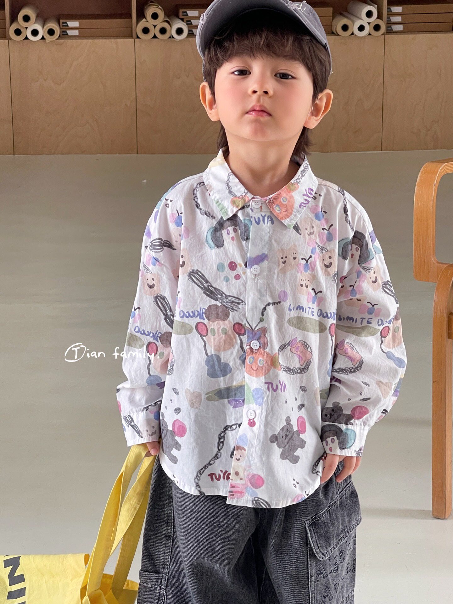 小田家26春款男童韩版宽松休闲衬衫