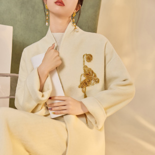 金莲羊毛绑带毛呢大衣外套女 百搭时尚 NY022 新中式 国风2025冬季