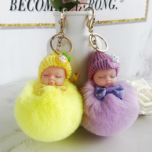 2019秋冬毛球饰品挂件新款睡梦娃娃可爱卡通钥匙扣创意汽车女挂件