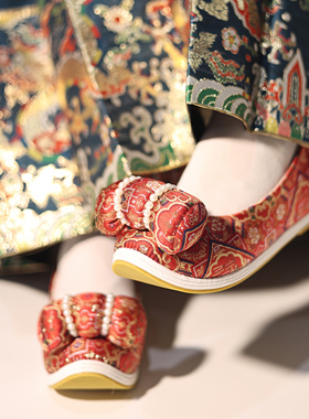 宴平汉服x江南朱记联名款汉服鞋宫灯千层底小枕头平跟布鞋云头鞋