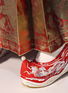 江南朱记原创【好事连连】古风坡跟10cm增高翘头绣花汉服鞋秀禾婚