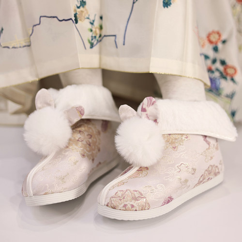 江南朱记汉服靴子棉靴【马上有钱】布靴古风布鞋兔兔汉服鞋
