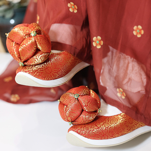 江南朱记改良款汉服鞋【锦年】玲珑鞋内增高登云履平底中式婚鞋