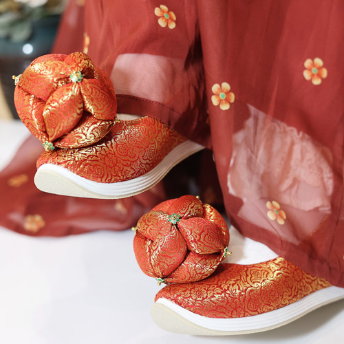 江南朱记改良款汉服鞋【锦年】玲珑鞋内增高登云履平底中式婚鞋