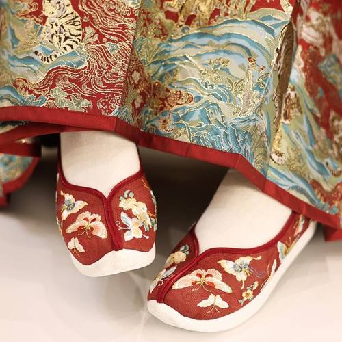 鸾羽仙缘阁江南朱记汉服鞋【百蝶】系列内增高弓鞋登云履布鞋