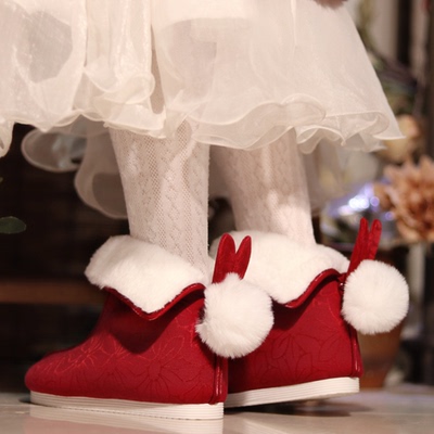 加绒江南朱记汉服靴子