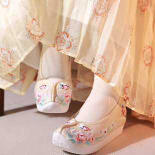 江南朱记汉服鞋【惊春羽】登云履布鞋汉服配鞋内增高绣花鞋鞋平跟