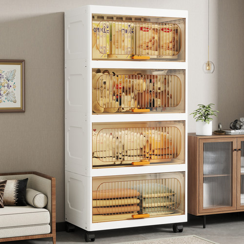 翻盖厨房置物架落地玩具柜家用多功能带门收纳柜客厅零食收纳架子