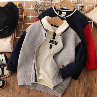 男童针织开衫纯棉春秋新款儿童拉链毛衣薄款宝宝春季线衣外套洋气