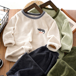 儿童珊瑚绒家居服男童加厚睡衣睡裤亲子款男孩秋冬保暖居家服套装