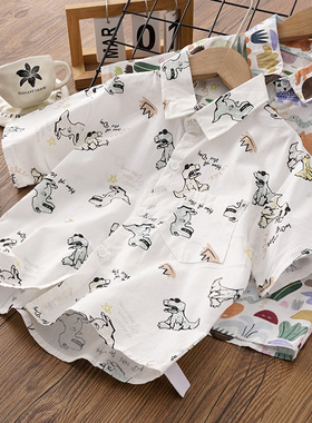 男童衬衫夏季儿童短袖上衣男孩夏装薄款纯棉宝宝痞帅男孩花衬衣潮