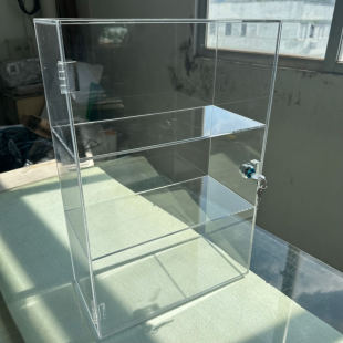 透明亚克力盒展示架板材 有机玻璃板定做防尘箱双层带锁展柜白色