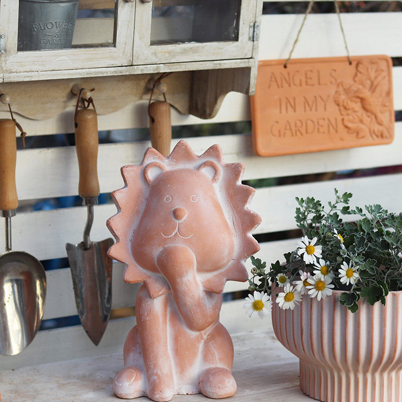 花园摆件红陶户外花园阳台装饰杂货可爱卡通小狮子动物陶土园艺