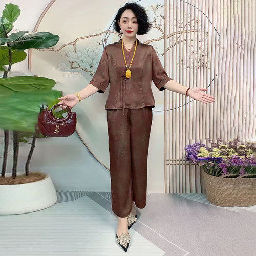 高品质！复古妈妈真丝旗袍衫套装