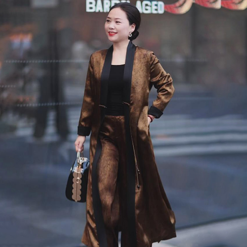 中国风高贵妈妈真丝开衫外披套装