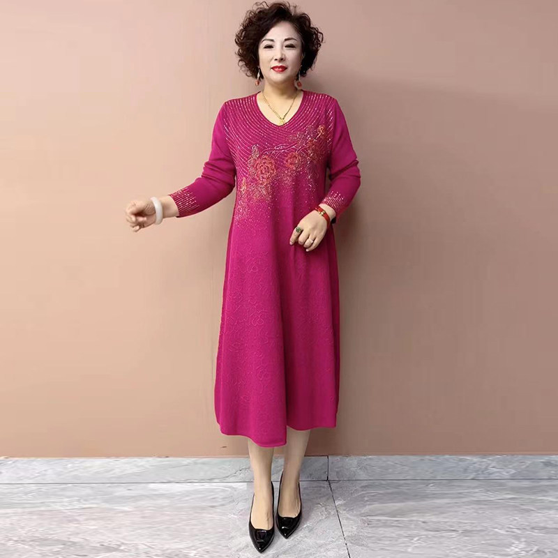 高端烫钻针织连衣裙喜婆婆婚宴装