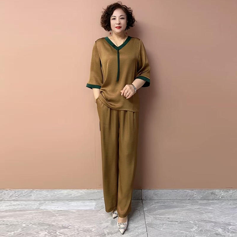 高品质！新中式妈妈真丝上衣套装