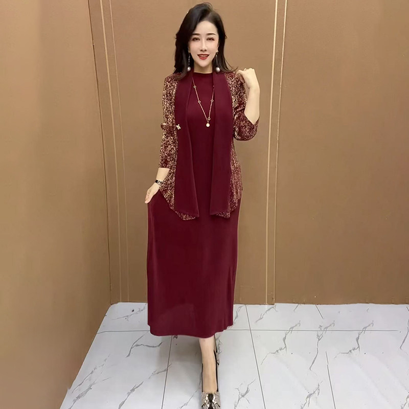 褶皱两件套2025春秋潮流气质优雅蝴蝶胸针外套百搭连衣裙时尚套装,女装/女士精品,连衣裙,淘宝优惠券,粉丝福利购,淘宝优惠卷