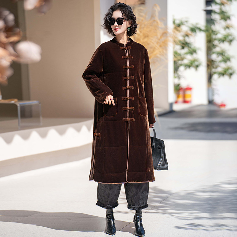 高品质!国风丝绒加棉保暖棉服女