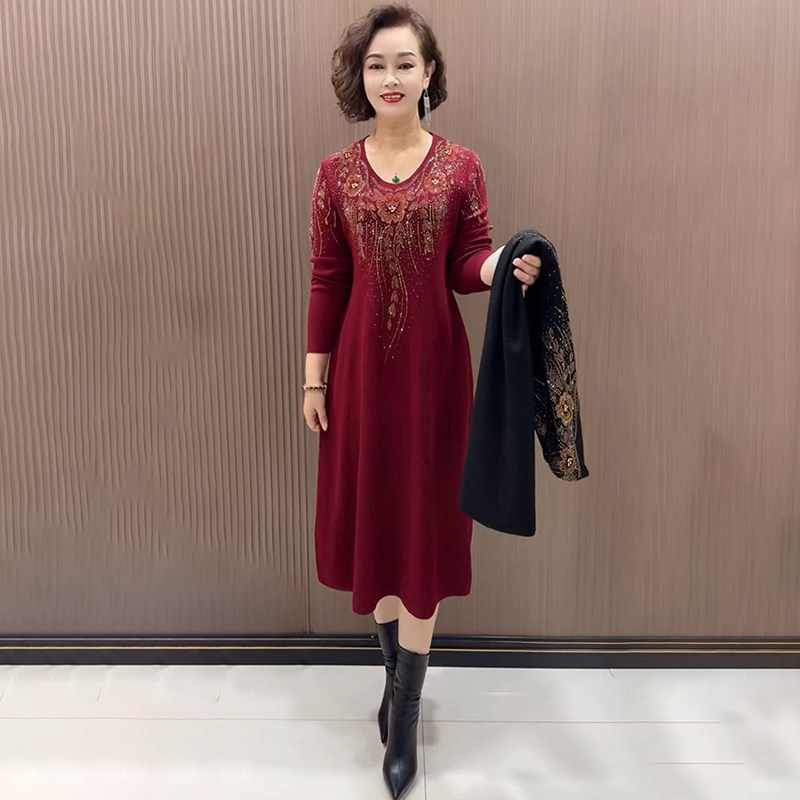高端烫钻针织连衣裙毛衣打底裙子