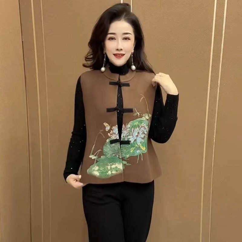 中式复古盘扣针织小马甲妈妈外套