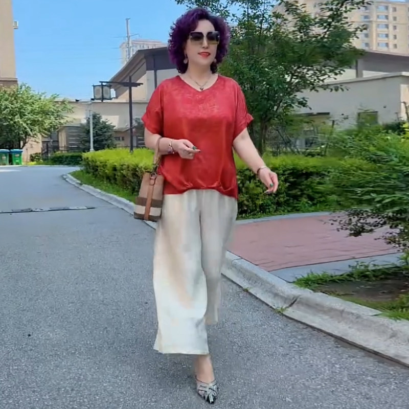 高品质！大码醋酸上衣妈妈两件套