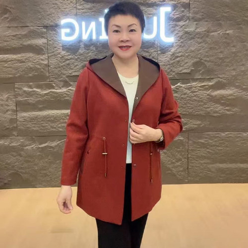 高品质！中年妈妈连帽抽绳外套女