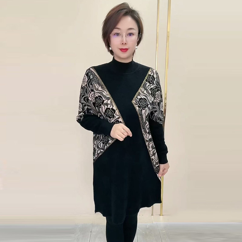 半高领针织打底裙大码妈妈连衣裙