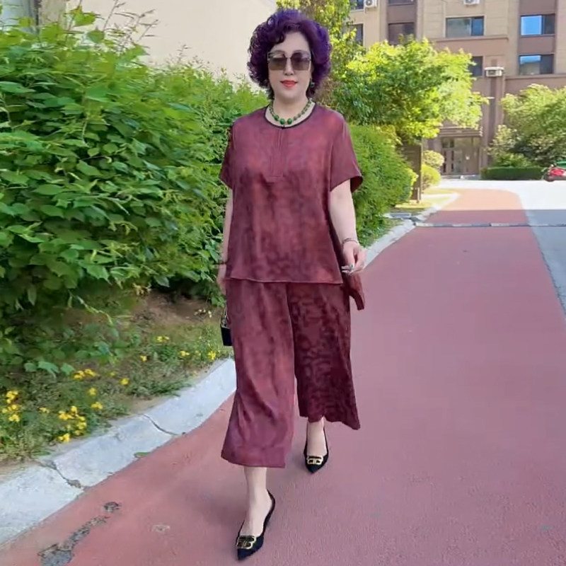 高品质!夏季大码真丝提花两件套