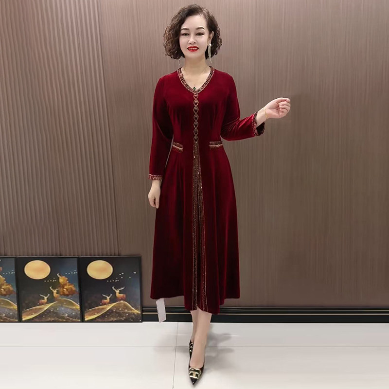 高品质！喜婆婆丝绒烫钻连衣裙