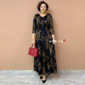 贵夫人秋冬长袖 大摆裙 200斤加长款 金貂绒连衣裙时尚 气质弹力大码