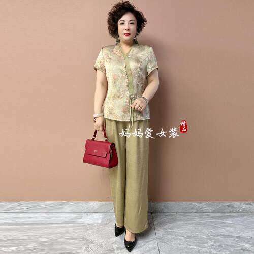 新中式妈妈真丝两件套衬衫阔腿裤