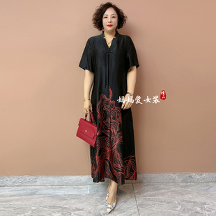 宽松加肥加大码 200斤遮肚显瘦过膝长裙子 新款 重磅真丝连衣裙夏季