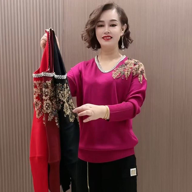 高品质重工镶钻妈妈针织衫打底衫