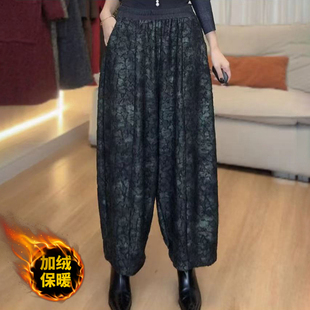 秋冬百搭加绒女裤时尚高档烫金休闲直筒裤大码200斤胖妈妈九分裤