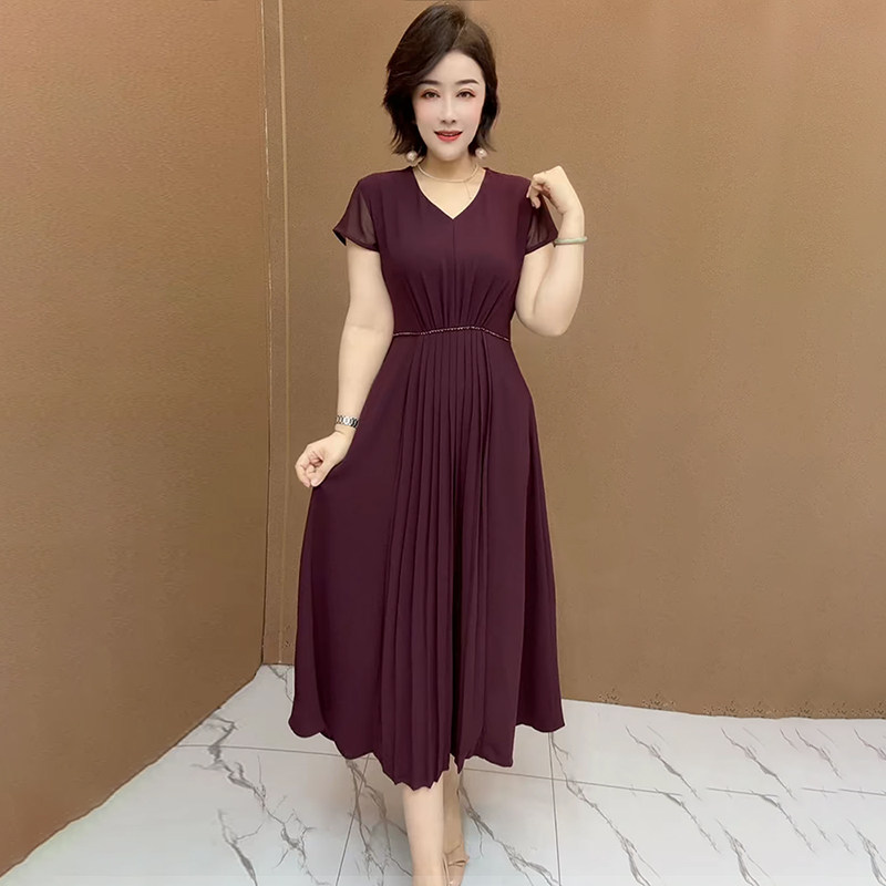 高品质!大码收腰显瘦妈妈连衣裙