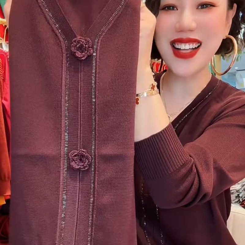 高品质!休闲玫瑰立体花针织衫女